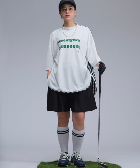 【ANTIQUAGOLF×STCH】UNISEX(ユニセックス)check pattern switching tops-white