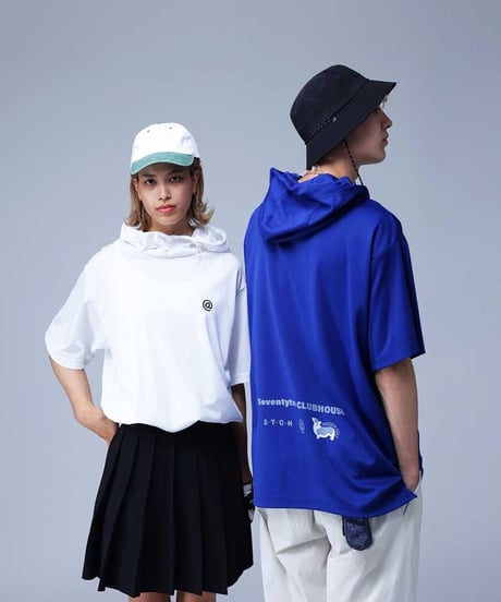 【ANTIQUAGOLF×STCH】UNISEX（ユニセックス）short sleeve hooded-blue