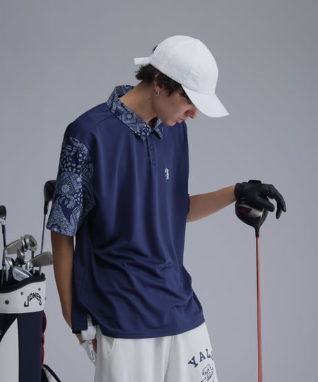 【 ANTIQUAGOLF×STCH 】paisley pattern polo-navy