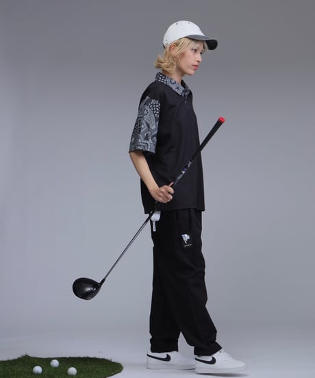 【 ANTIQUAGOLF×STCH 】paisley pattern polo-black