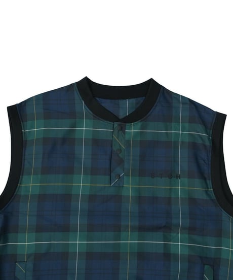 【ANTIQUAGOLF×STCH】UNISEX（ユニセックス）check logo vest-green