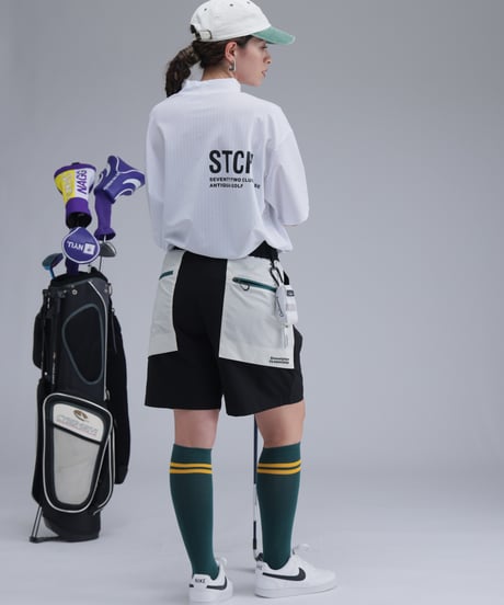 【 ANTIQUAGOLF×STCH 】contrast half pants-black×offwhite