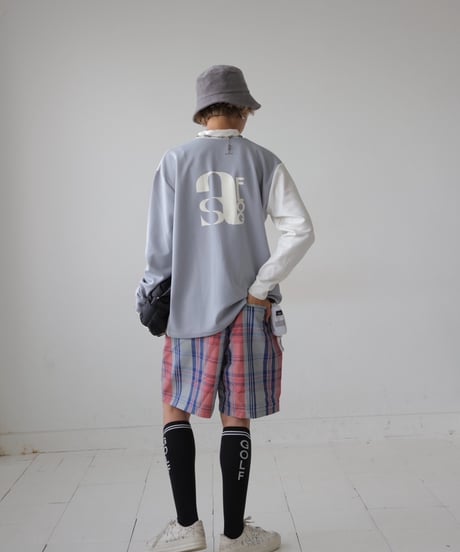 【ANTIQUAGOLF×STCH】UNISEX（ユニセックス）mock neck back logo Tshirt-white×lightgray