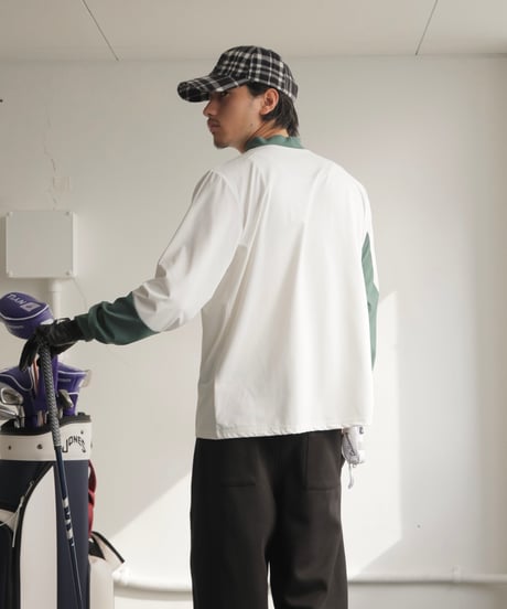 【 ANTIQUAGOLF×STCH 】rib color scheme tops-white×green