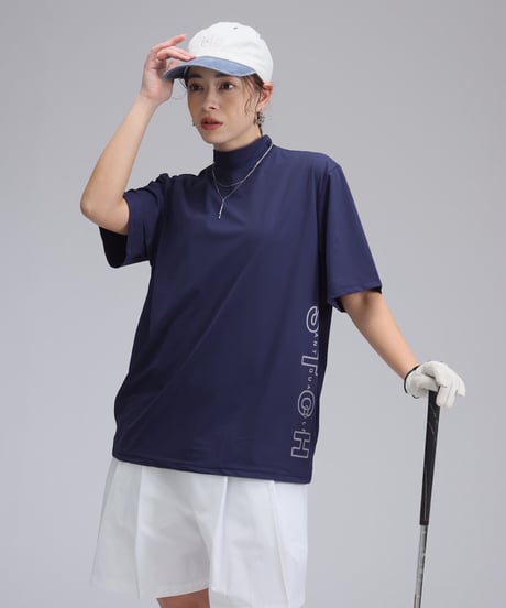 【ANTIQUAGOLF×STCH】UNISEX(ユニセックス)side logo mockneck tops-navy