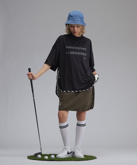 【ANTIQUAGOLF×STCH】UNISEX(ユニセックス)check pattern switching tops-black