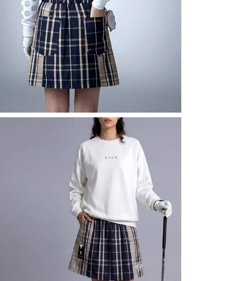 【ANTIQUAGOLF×STCH】 Check Logo Skirt-navy