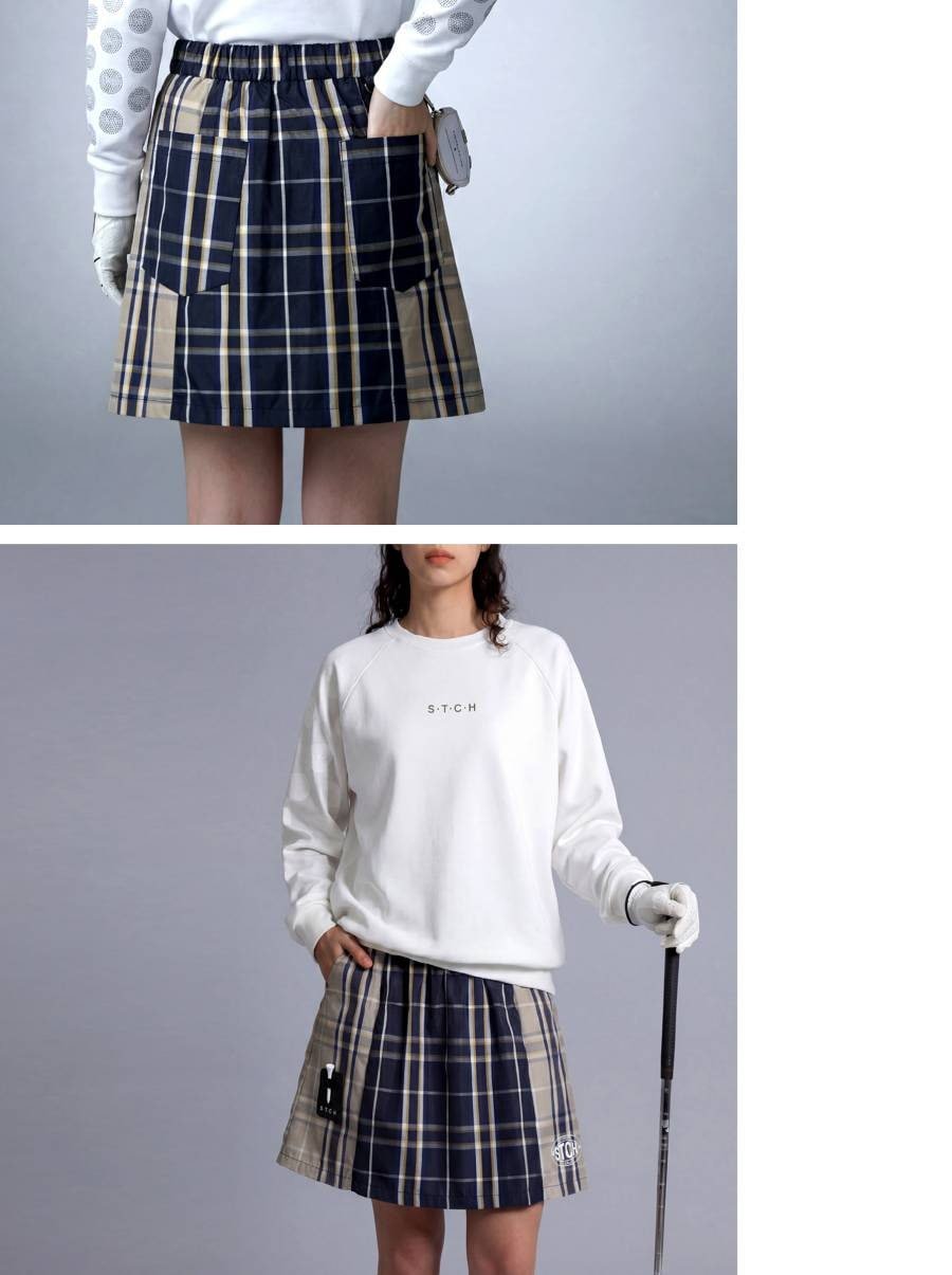ANTIQUAGOLF×STCH】 Check Logo Skirt-navy | 【公式】