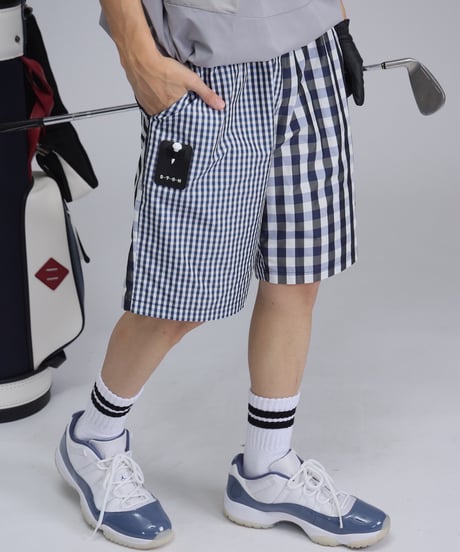 【ANTIQUAGOLF×STCH】UNISEX(ユニセックス)check half pants-navy