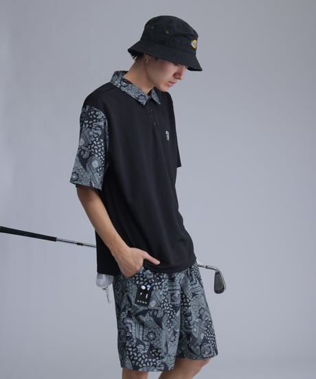 【 ANTIQUAGOLF×STCH 】paisley pattern polo-black