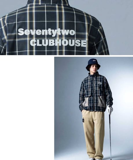 【ANTIQUAGOLF×STCH】 Check Logo Tops-navy