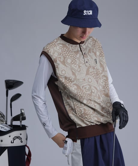 【 ANTIQUAGOLF×STCH 】paisley pattern vest-brown