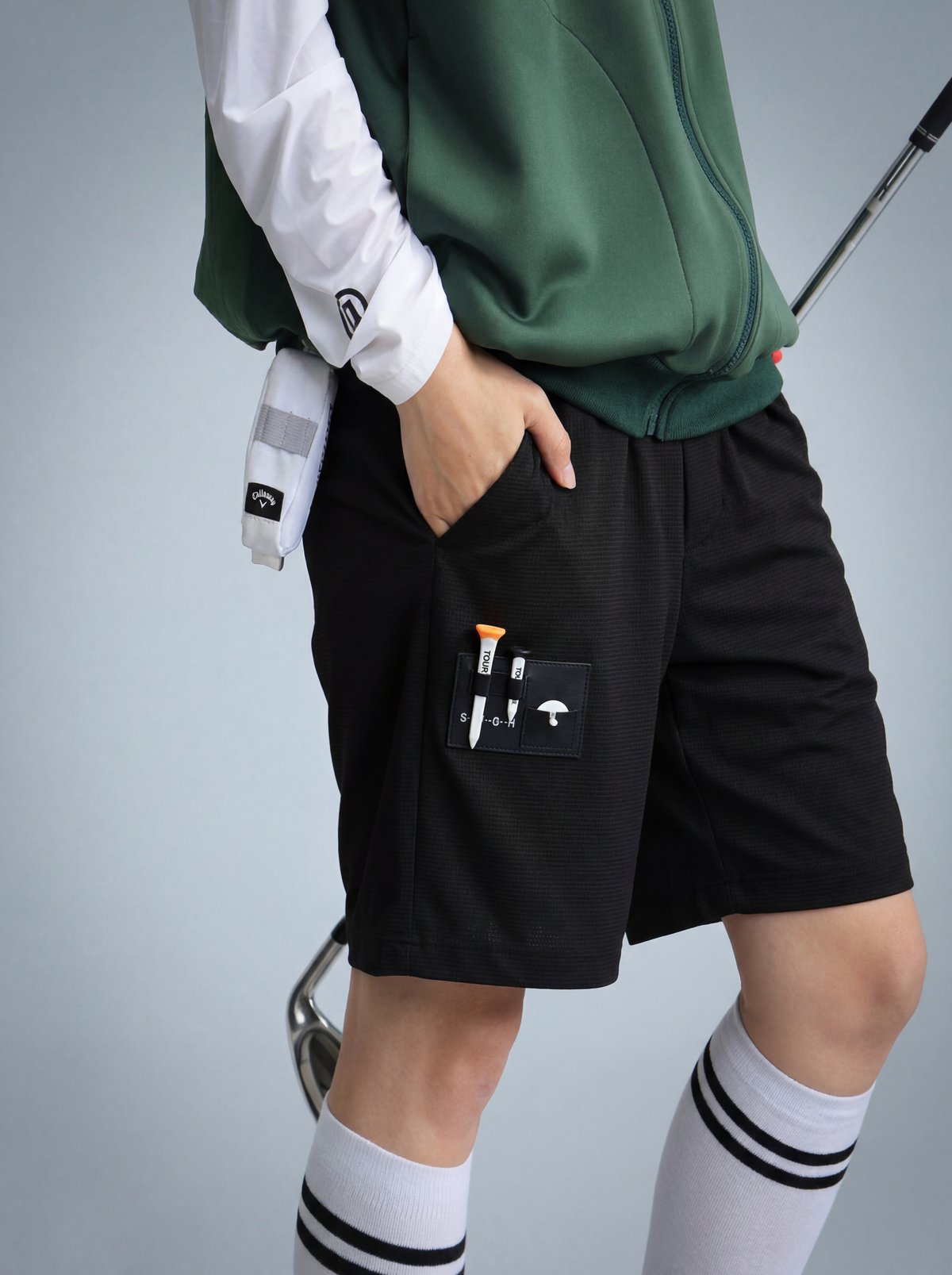 ANTIQUA GOLF×STCH】Seersucker HalfPants-black |