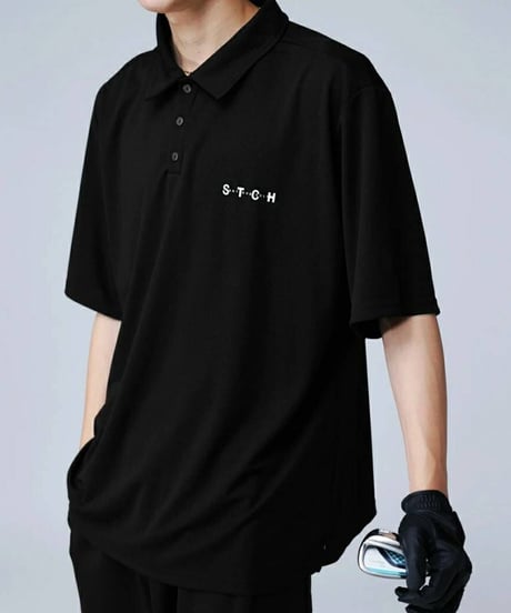 【ANTIQUAGOLF×STCH】UNISEX（ユニセックス）logo polo shirt-black