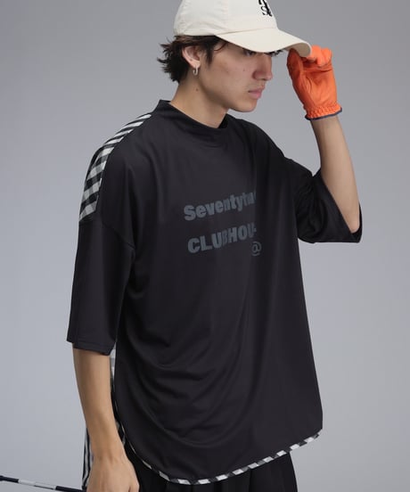 【ANTIQUAGOLF×STCH】UNISEX(ユニセックス)check pattern switching tops-black