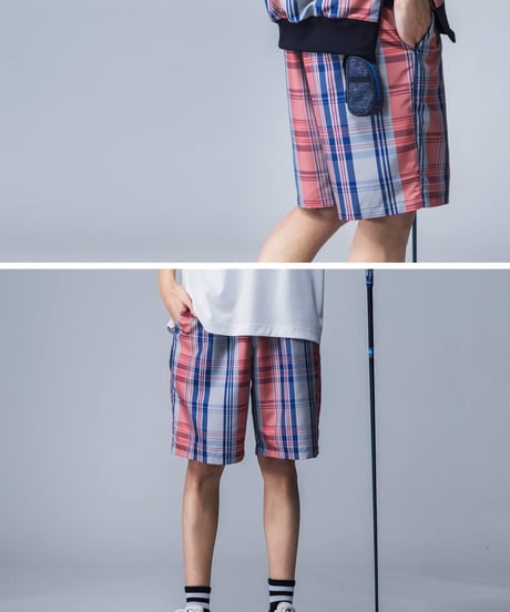 【ANTIQUAGOLF×STCH】UNISEX（ユニセックス）check half pants-red