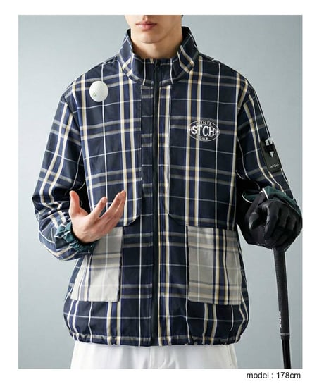 【ANTIQUAGOLF×STCH】 Check Logo Tops-navy