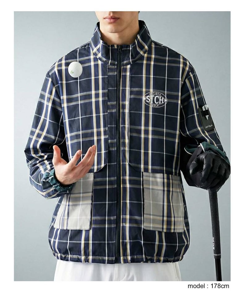 ANTIQUAGOLF×STCH】 Check Logo Tops-navy | 【公式】S