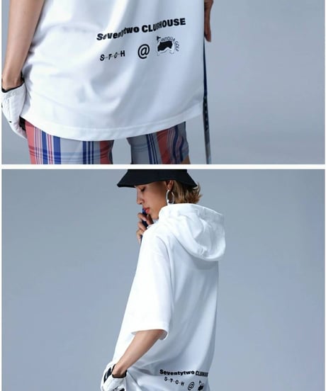 【ANTIQUAGOLF×STCH】UNISEX（ユニセックス）short sleeve hooded-white