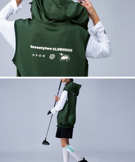 【ANTIQUAGOLF×STCH】UNISEX（ユニセックス）hoody logo vest-green