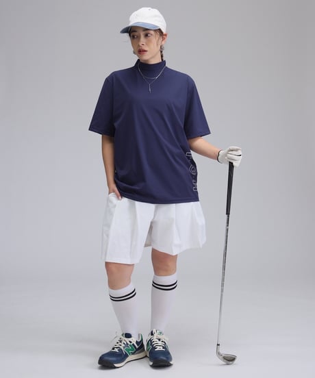 【ANTIQUAGOLF×STCH】UNISEX(ユニセックス)side logo mockneck tops-navy
