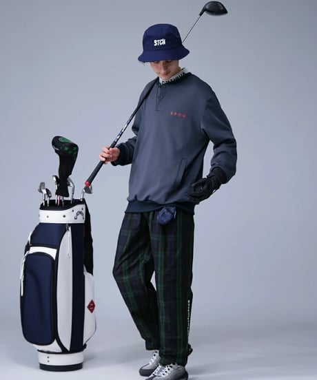 【ANTIQUAGOLF×STCH】UNISEX（ユニセックス）check logo pants-blackwatch