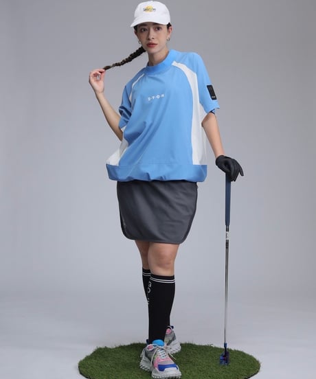 【 ANTIQUAGOLF×STCH 】coloorblock logo skirt-darkgray