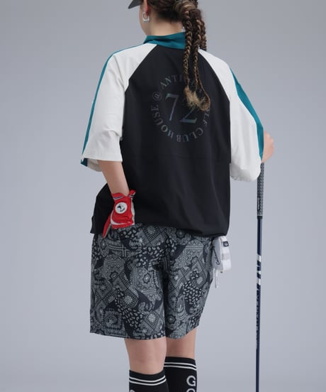 【 ANTIQUAGOLF×STCH 】halfzip contrast pullover-black×offwhite