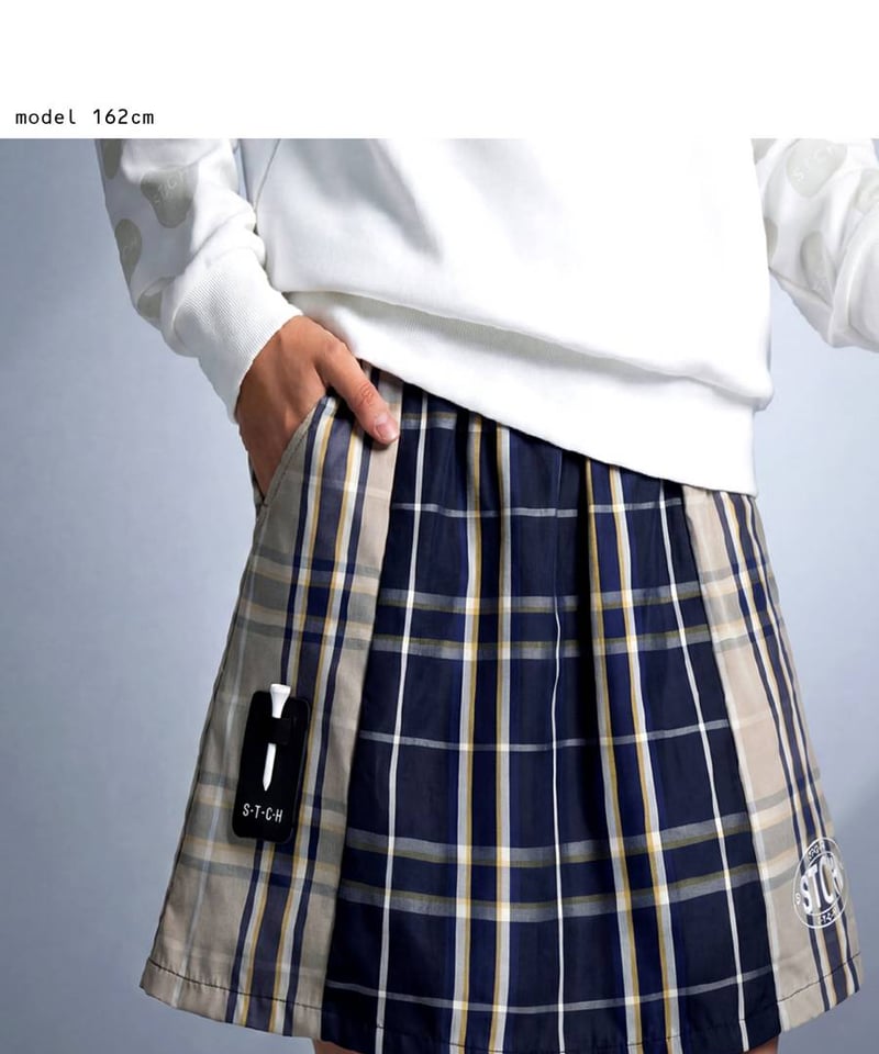 ANTIQUAGOLF×STCH】 Check Logo Skirt-navy | 【公式】
