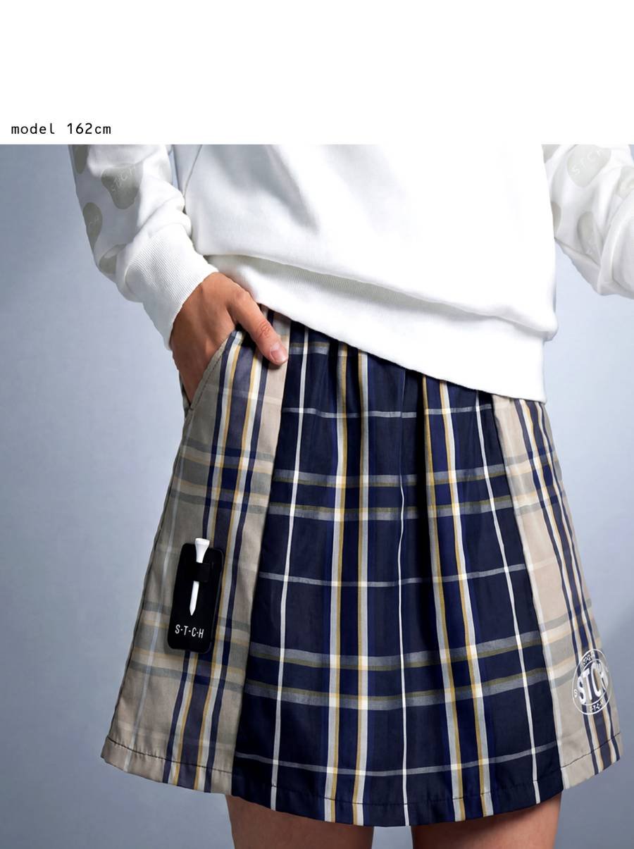ANTIQUAGOLF×STCH】 Check Logo Skirt-navy | 【公式】