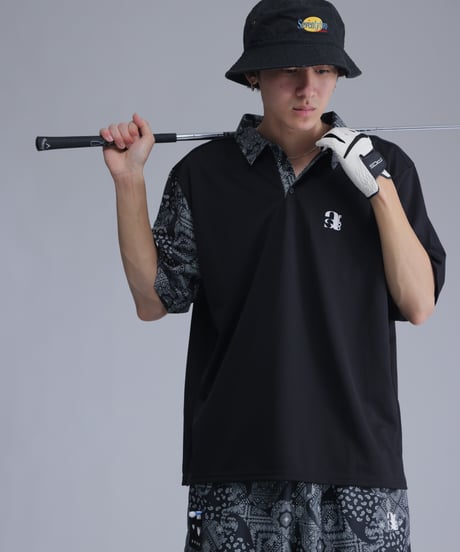 【 ANTIQUAGOLF×STCH 】paisley pattern polo-black