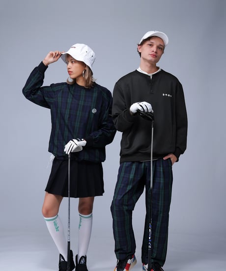 【ANTIQUAGOLF×STCH】UNISEX（ユニセックス）check logo pants-blackwatch