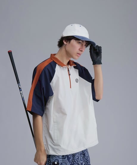 【 ANTIQUAGOLF×STCH 】halfzip contrast pullover-offwhite×navy