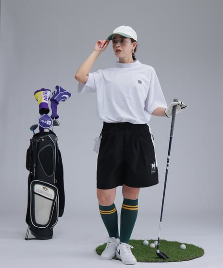 【 ANTIQUAGOLF×STCH 】contrast half pants-black×offwhite