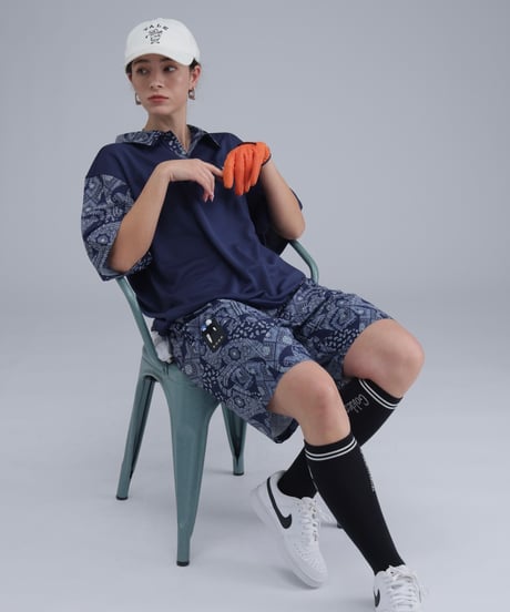 【 ANTIQUAGOLF×STCH 】paisley pattern polo-navy