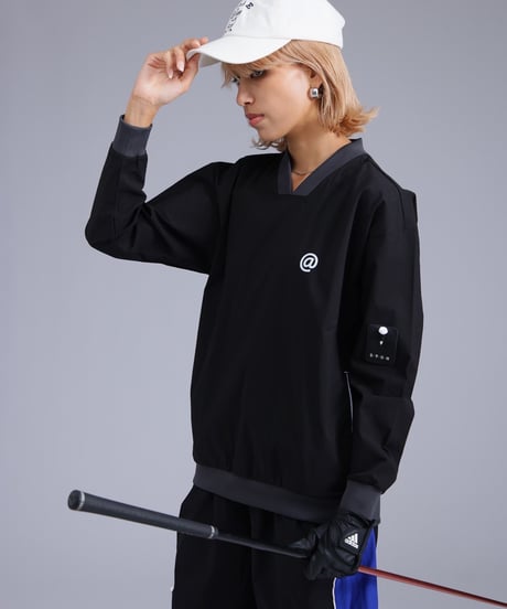 【ANTIQUAGOLF×STCH】v-neck logo tops-black