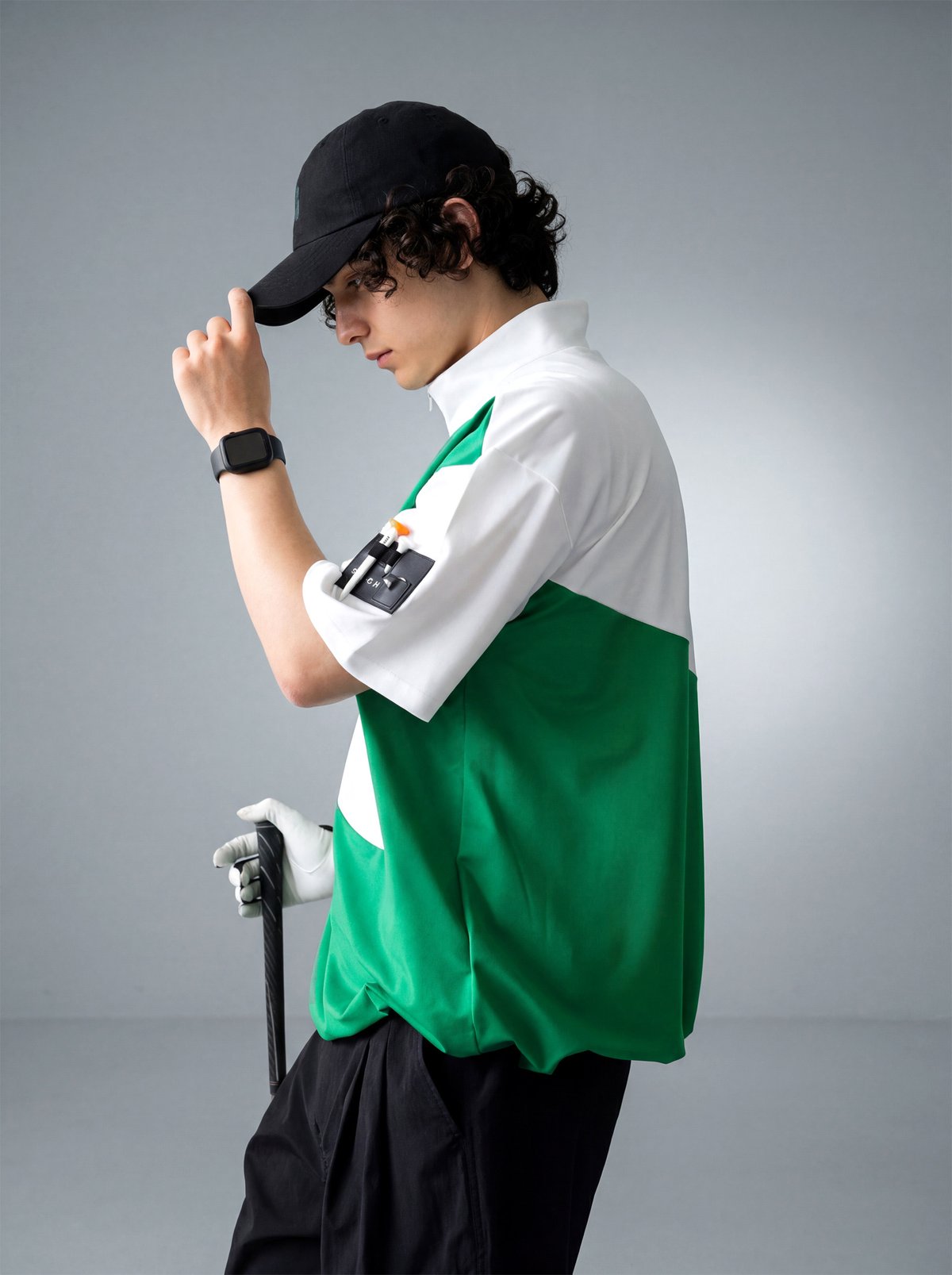 【新品未使用タグ付】アリス+オリビア テニス ゴルフ クロップドTシャツ柿色XS ANTIQUA GOLF×STCH】Color block Tops-greenmix |