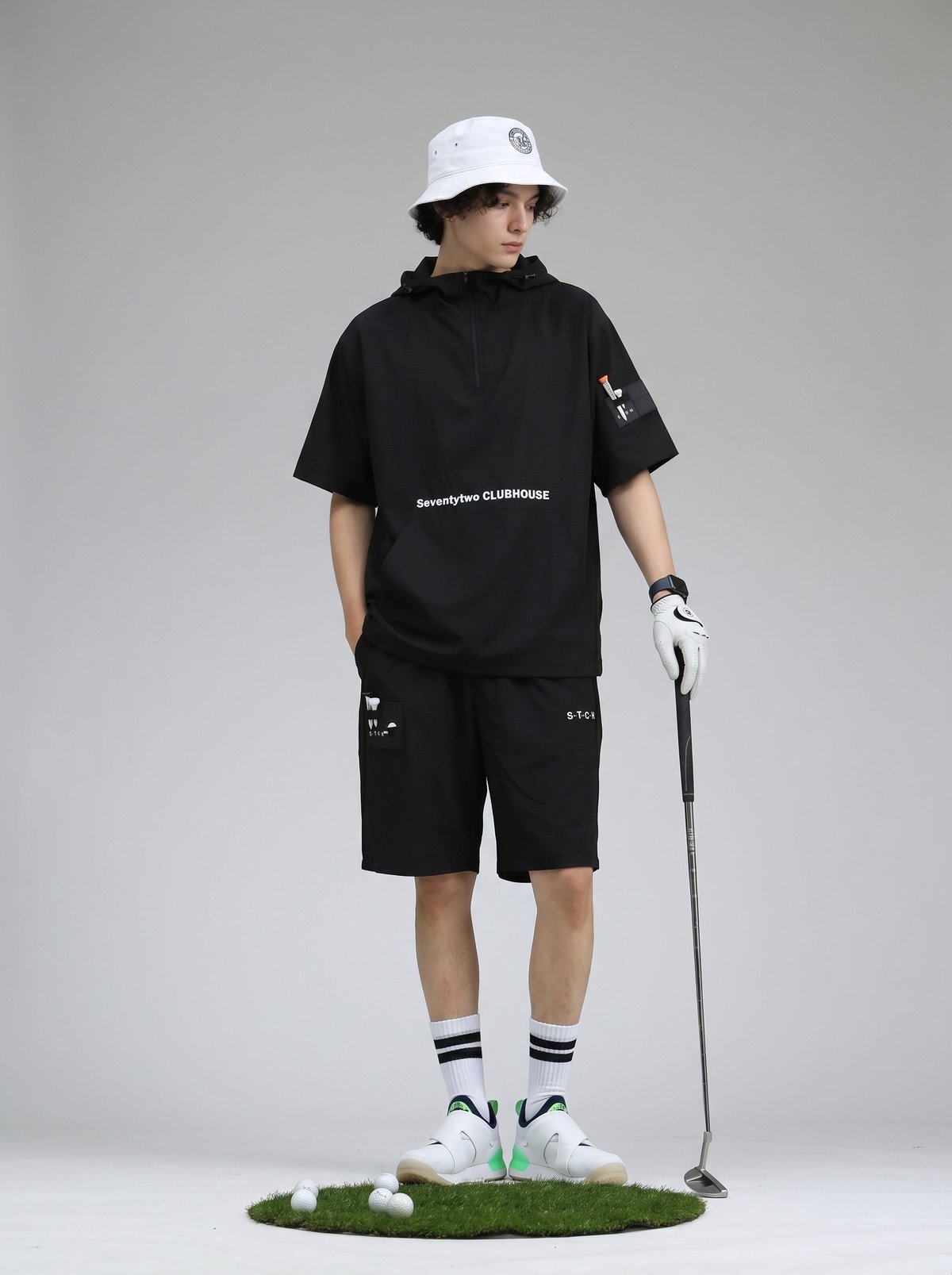 ANTIQUA GOLF×STCH】Seersucker HalfPants-black |