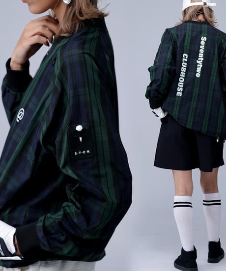 【ANTIQUAGOLF×STCH】UNISEX（ユニセックス）check logo pullover-blackwatch
