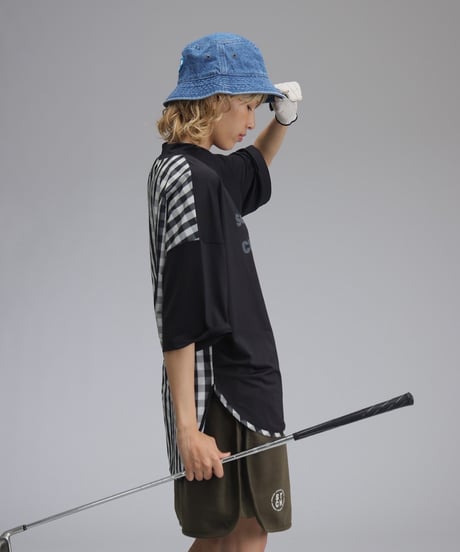 【ANTIQUAGOLF×STCH】UNISEX(ユニセックス)check pattern switching tops-black