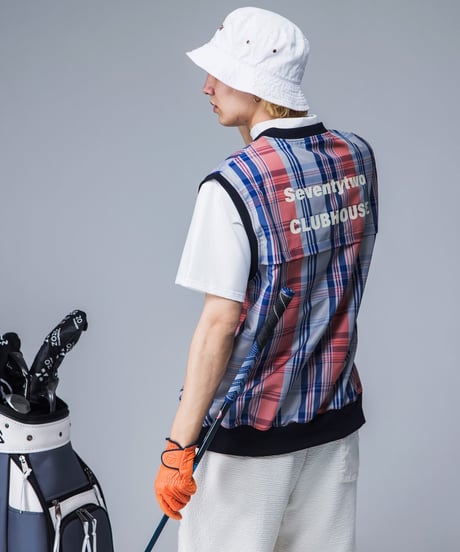 【ANTIQUAGOLF×STCH】UNISEX（ユニセックス）check logo vest-red