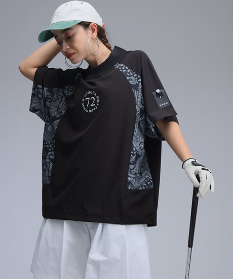 【ANTIQUAGOLF×STCH】UNISEX(ユニセックス)paisley×logo tops-black