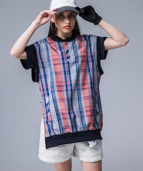 【ANTIQUAGOLF×STCH】UNISEX（ユニセックス）check logo vest-red
