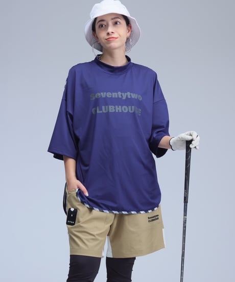 【ANTIQUAGOLF×STCH】UNISEX(ユニセックス)check pattern switching tops-navy