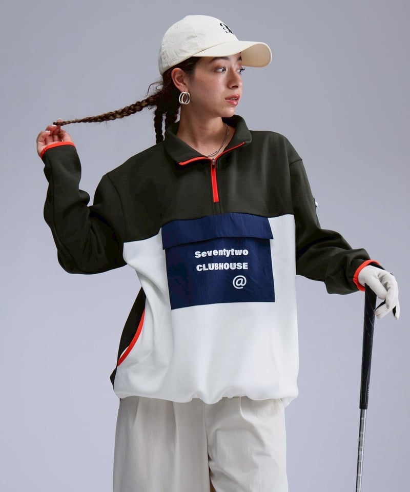 ANTIQUAGOLF×STCH】Contrast Fleece Pullover-khak