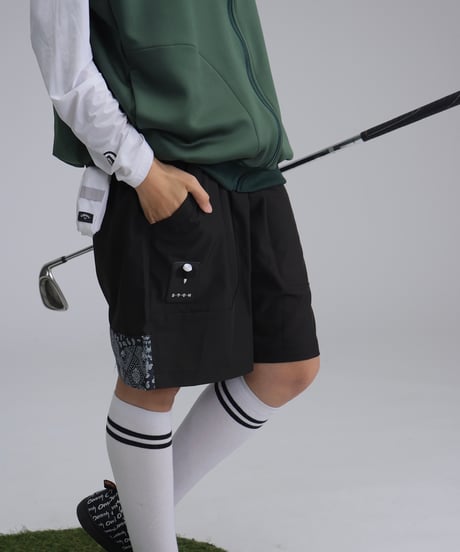 【ANTIQUAGOLF×STCH】UNISEX(ユニセックス)paisley switching halfpants-black