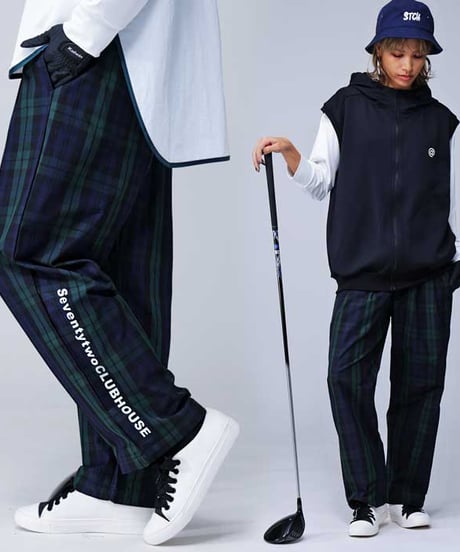 【ANTIQUAGOLF×STCH】UNISEX（ユニセックス）check logo pants-blackwatch
