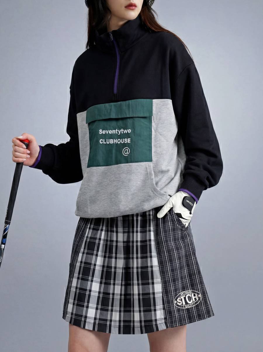 ANTIQUAGOLF×STCH】 Check Logo Skirt-black | 【公式