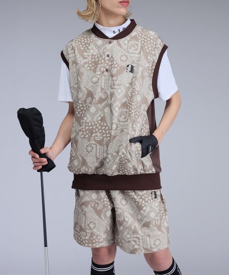 【 ANTIQUAGOLF×STCH 】paisley pattern vest-brown
