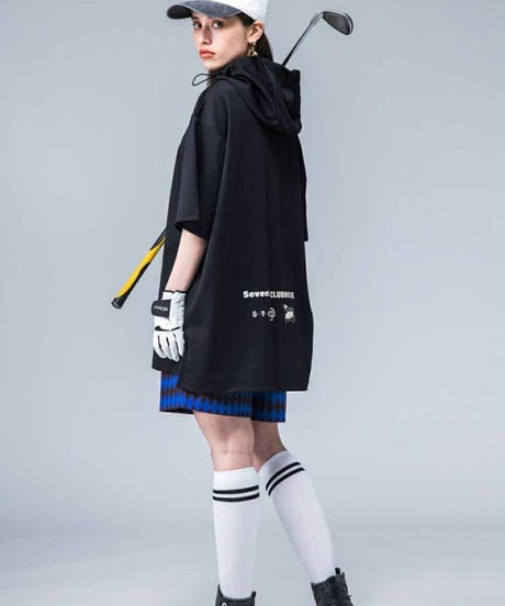 【ANTIQUAGOLF×STCH】UNISEX（ユニセックス）short sleeve hooded-black